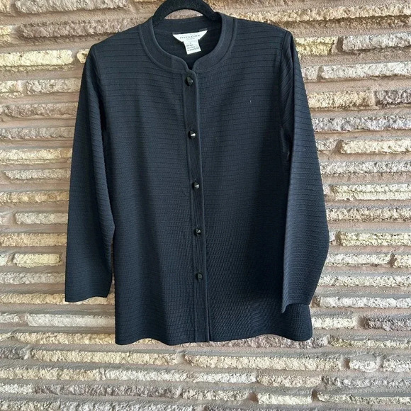 Exclusively Misook Black Horizontal Stripe Cardigan Sweater Size Small Petite - Picture 1 of 5